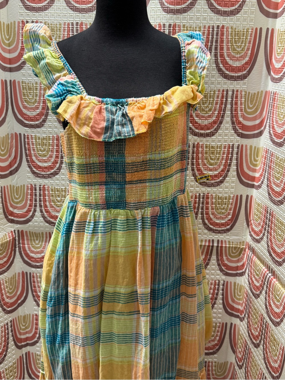 Vineyard Vines Yellow & Teal Plaid Ruffle Sundress - Picture 2 of 4